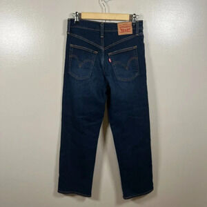 Levi's Ribcage Ankle Straight Jeans Size 28 Dark Wash Ultra High Rise Distressed